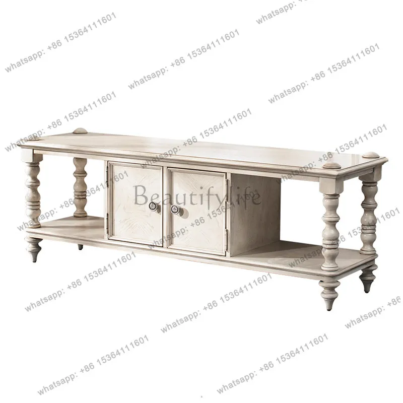 

American retro solid wood TV cabinet, simple Roman column TV cabinet with storage