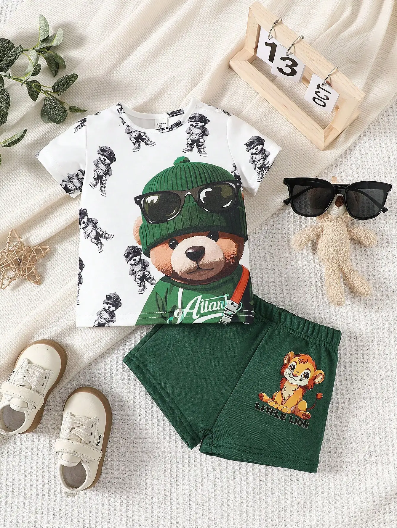 Summer Children Sets Boy Fun Cartoon Bear Print Short-sleeved T-shirt Shorts Fashion Round Neck Tracksuits Baby Boy Clothing