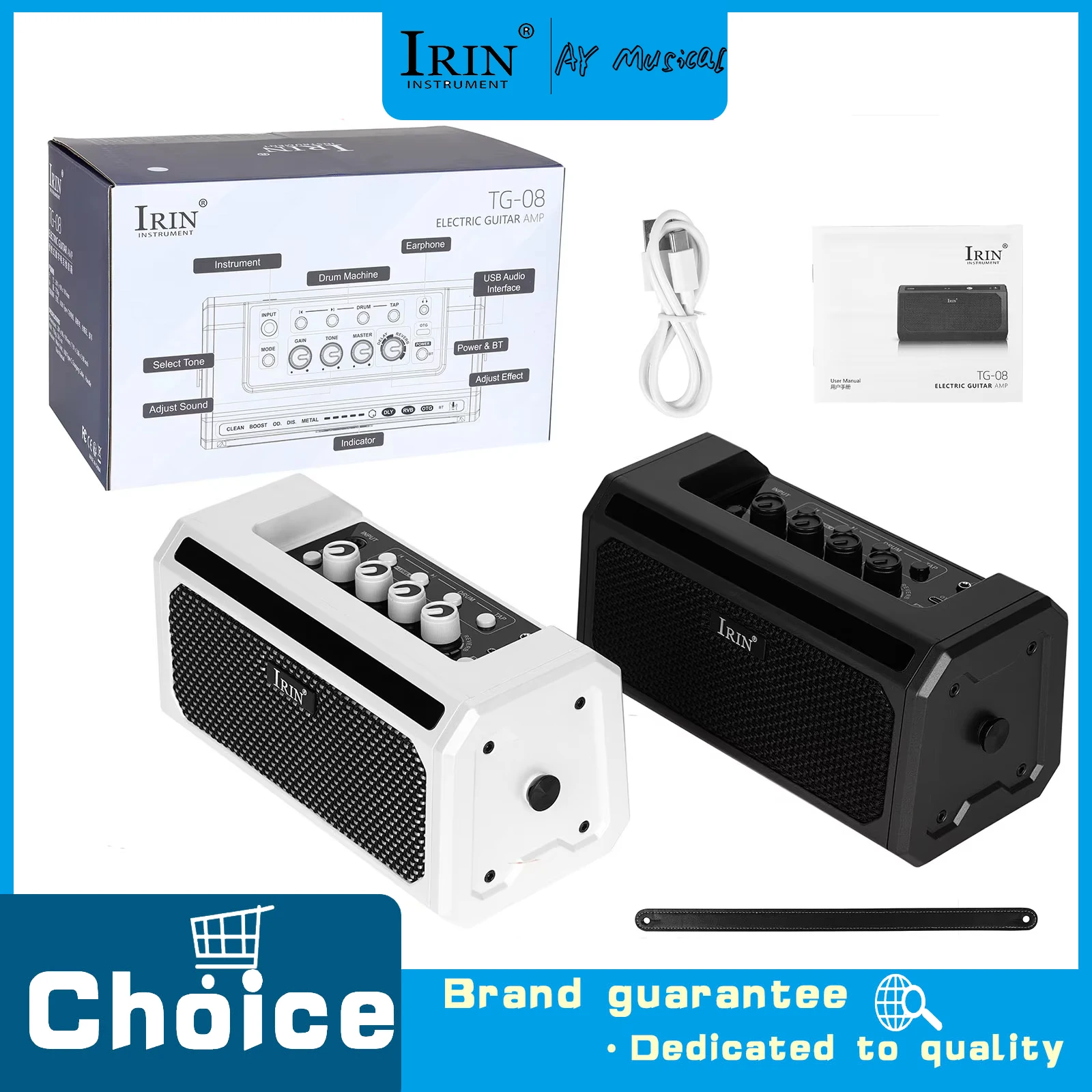 

Electric Guitar Speaker Mini USB Type-C Charging Bluetooth Built-In Drum Player Audio LED Strip 10W Output Speaker