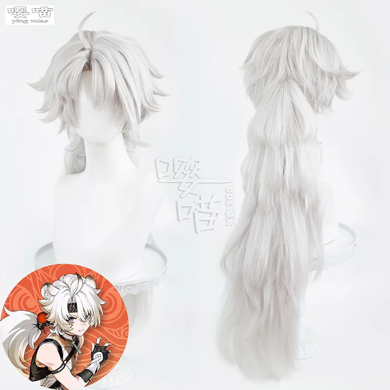 Perruque de Cosplay de Lingyang pour Homme et Femme, Perruques de Cheveux Synthétiques, Argent Blanc, Degré de Chaleur, Jeu Wuthering Waves, Halloween Anime, 80cm