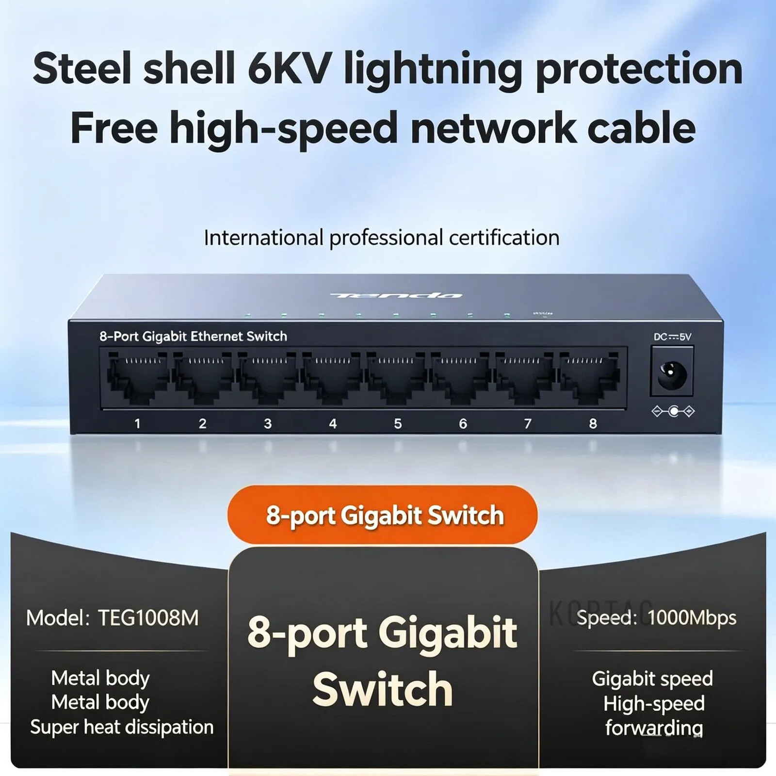 tenda-8ポートギガビット-25gスイッチ、ネットワークスプリッター、イーサネットケーブルディバイダー、lanポートエクスパンダーハブ、寮、家庭、監視用途向け