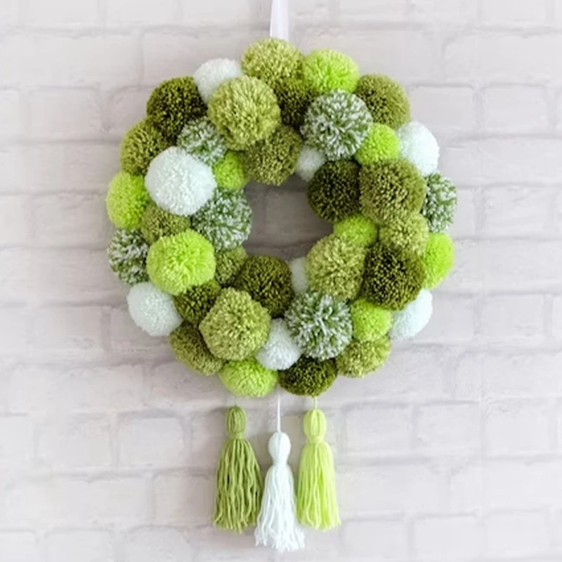 St Patricks Day Wreath Cute Pom Pom Wreath for Spring Green Plush Ball Front Door Wreath Boho Wreath Home Decorations Outdoor