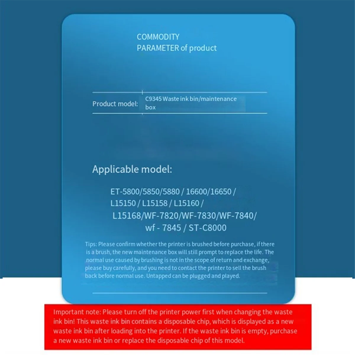 C9345 C12C 934591   Inktonderhoudsdoos voor EPSON ET 16150 16600 16650 5880 5850 5800 5150 WF 7845 7840 7830 7820 L818