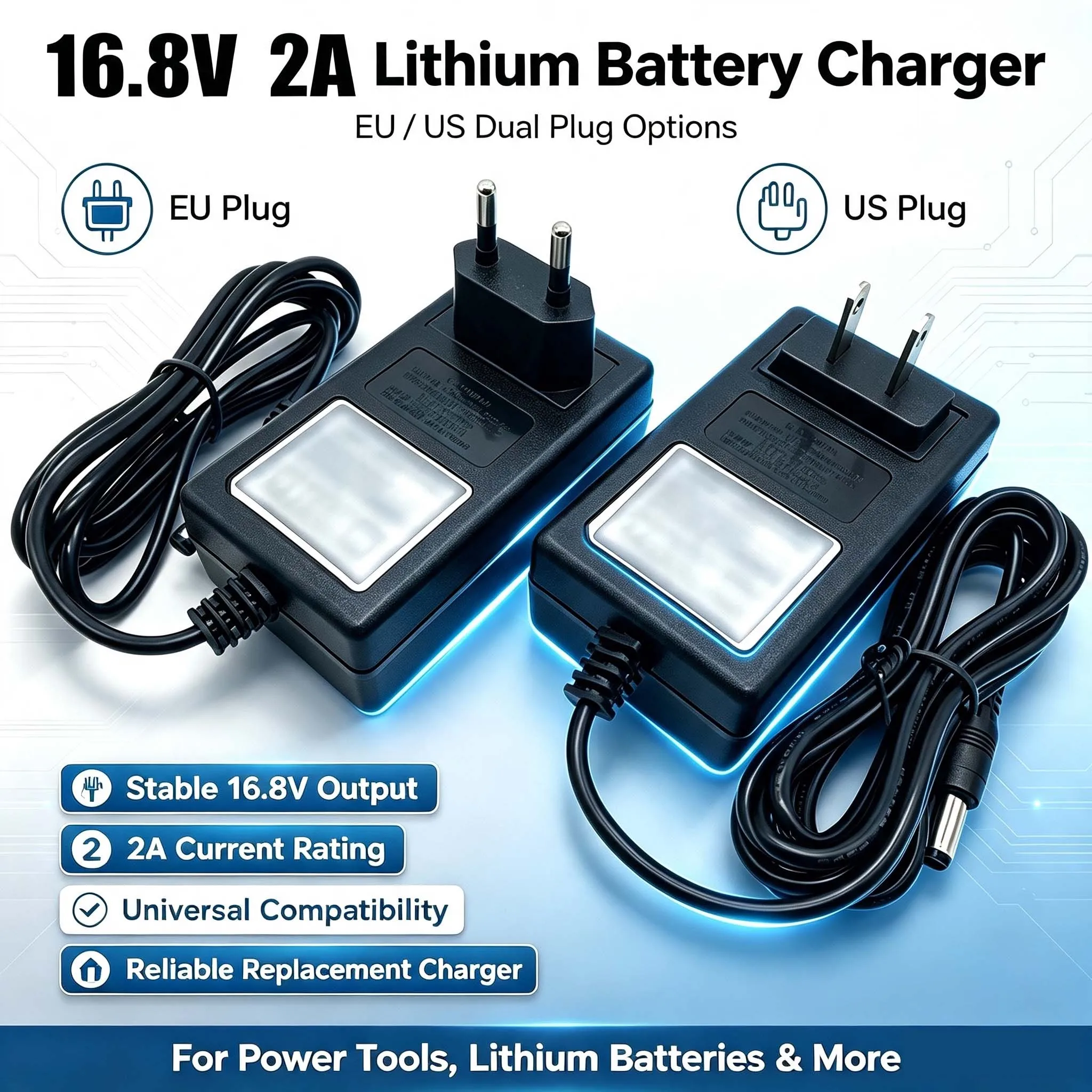 EU US Plug 16.8V 1A 2A Lithium Battery Charger for Makita Electric Drill Polishing Machine Lawn MowerIntelligent Power Adapter