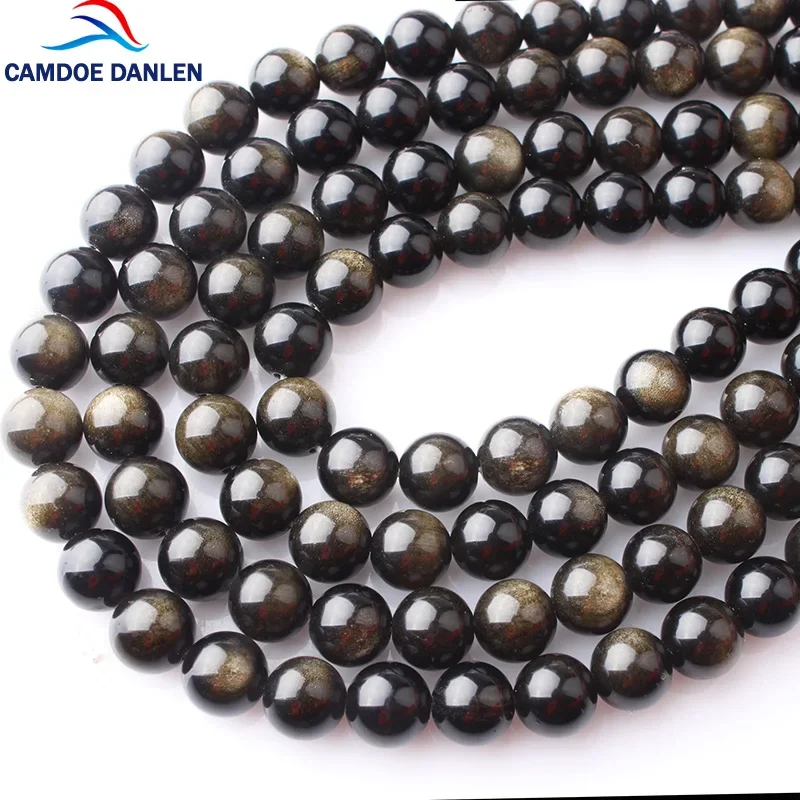 

CAMDOE DANLEN Natural Stone Golden Obsidian Round Strand Beads 4-20MM Fit Diy Brads For Charms Bracelet Necklace Making