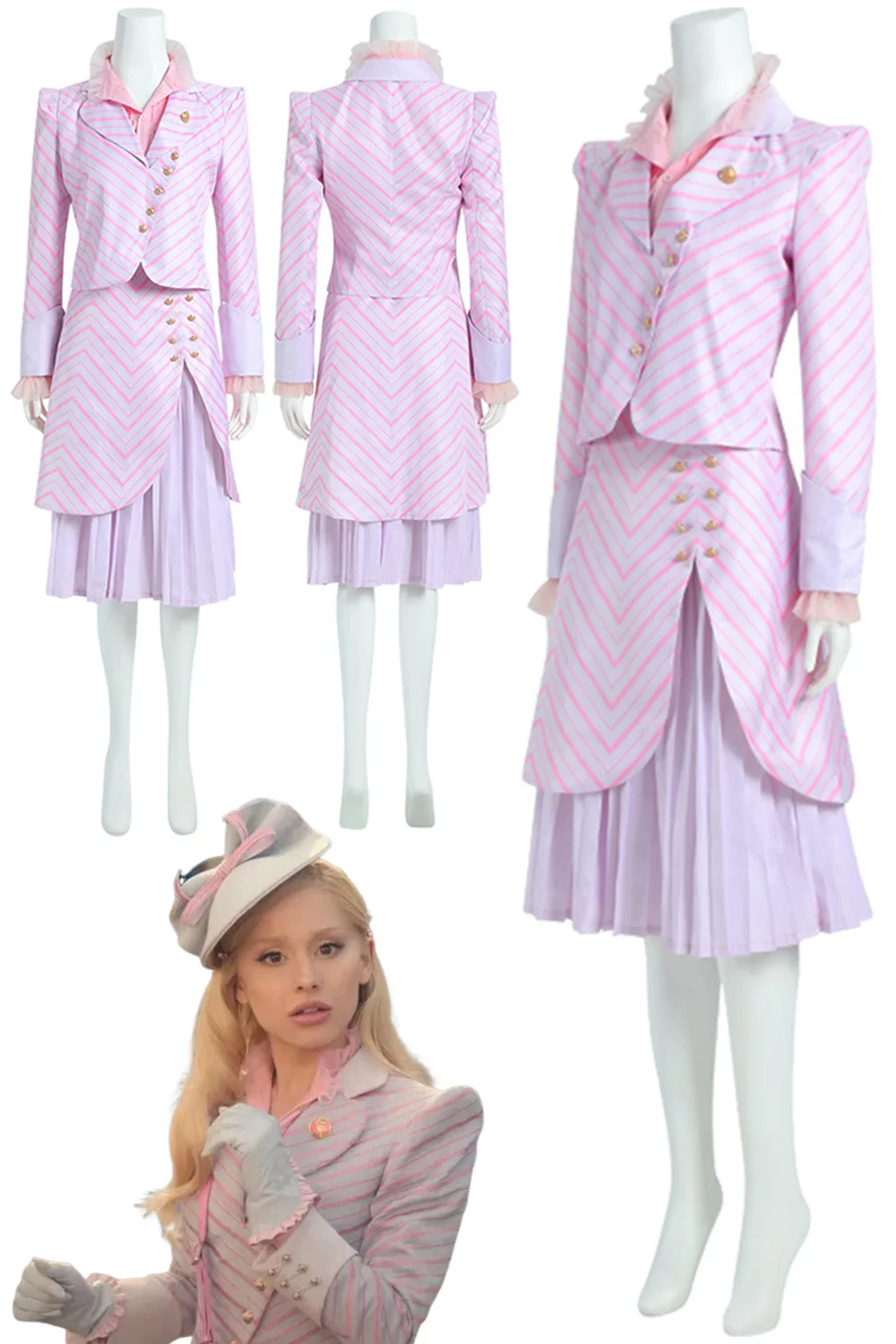 

Костюм для косплея Wicked Glinda из фильма, розовое пальто, юбка, униформа на Хэллоуин, карнавал, вечерние костюмы для выступлений, костюм для ролевых игр