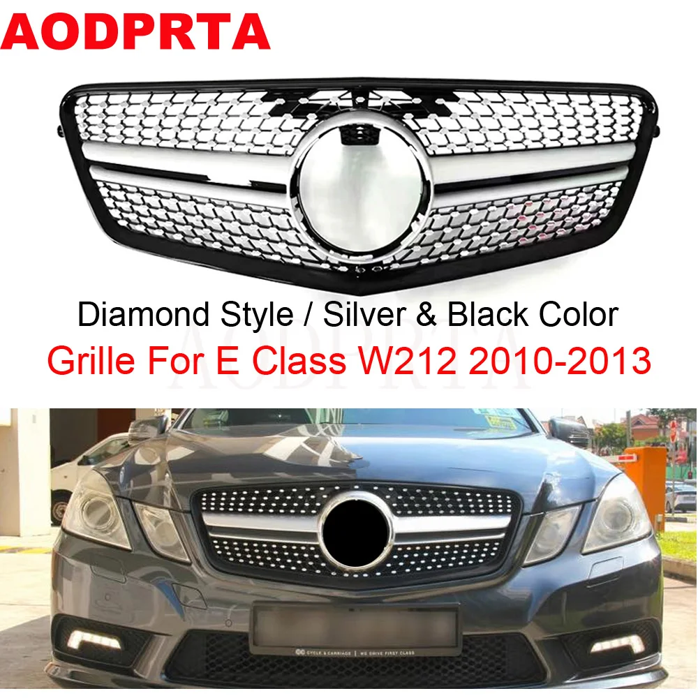 Diamond Style Grill Front Bumper Grille for Mercedes Benz E Class W212 Pre-facelift 2010-2013 E200 E250 E300 E350 E400 Black