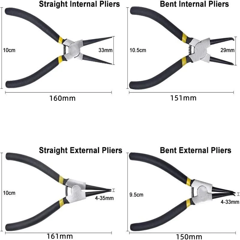 1 Piece 6”quot Circlip And Snap Ring Pliers Internal External Straight Curved Retain Snap Ring Pliers