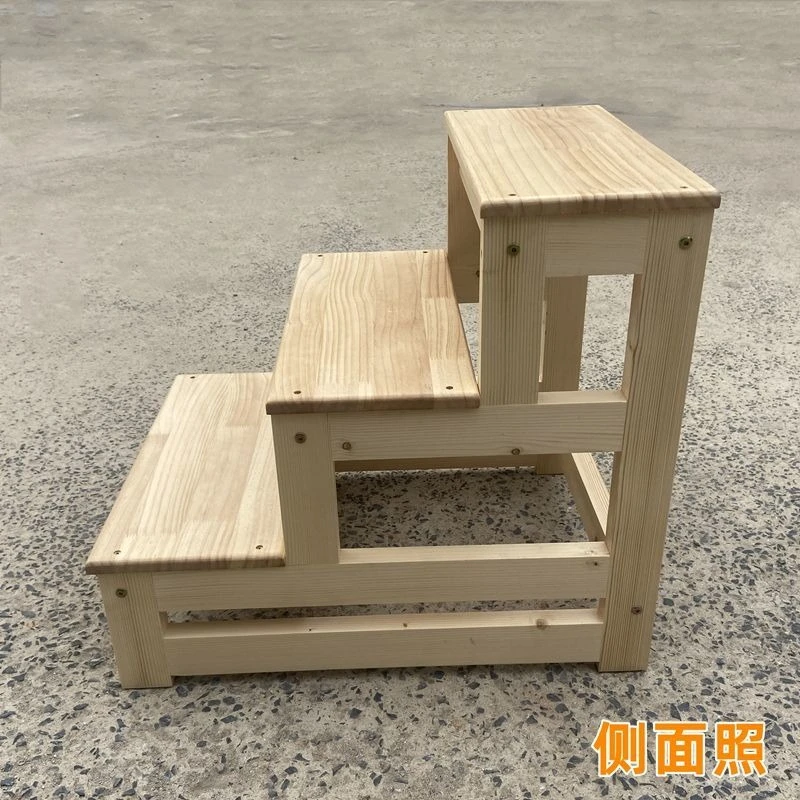 Upgraded All Solid Wood Outdoor Staircase with 2 Floors Elevated Foot Steps Balcony Stairs Sofa Stool Step Ladders 2 Floors