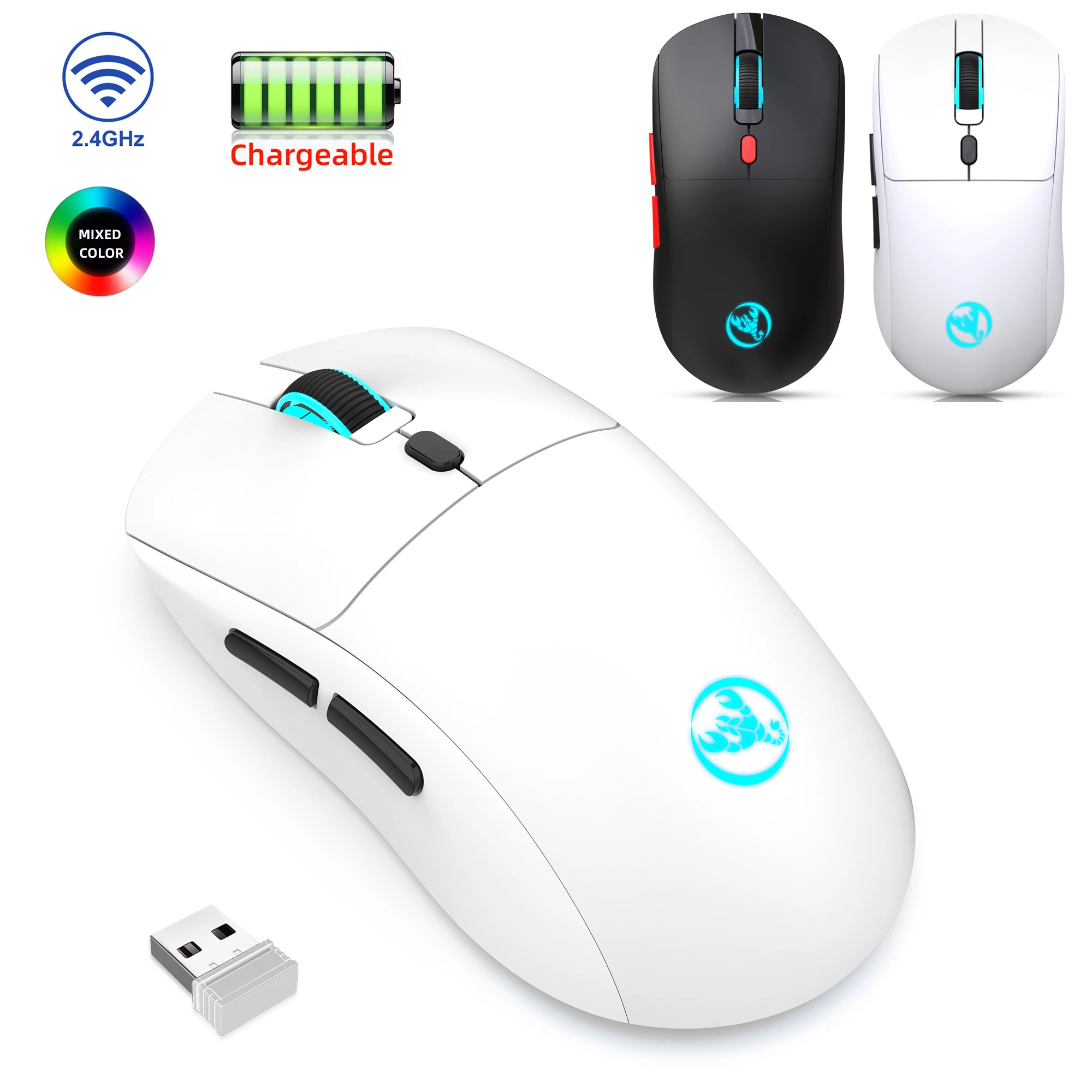 Rechargeable 2.4G USB Wireless Mouse Adjustable 3600dpi 7 Colors RGB Comfortable Mice for Home Office Laptop Computer Gamer