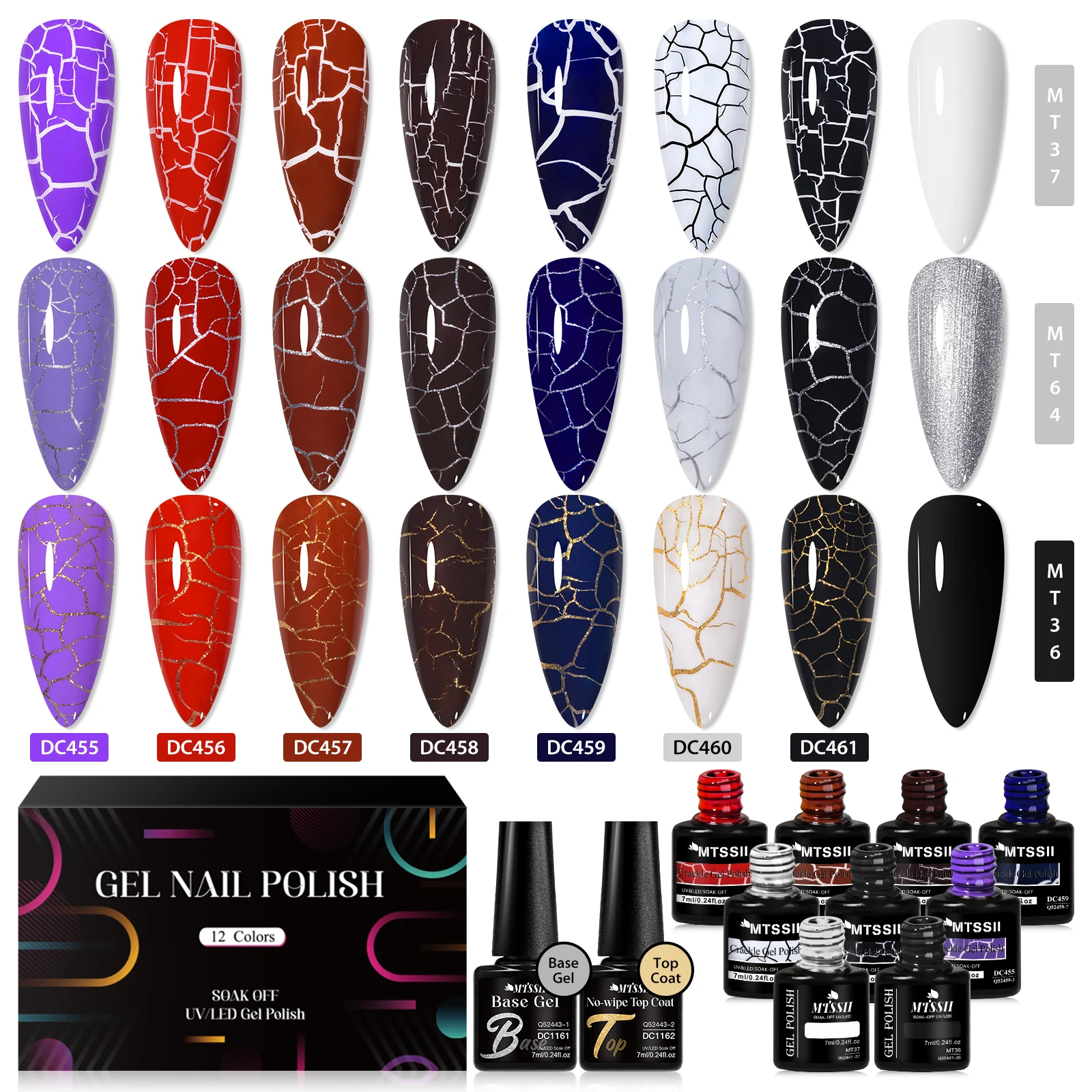 12 قطعة فرقعة جيل طلاء الأظافر مجموعة أحمر أسود تكسير مسمار ورنيش سريعة الجافة هلام الهجين مع قاعدة معطف فوقي مانيكير الورنيش عدة #1