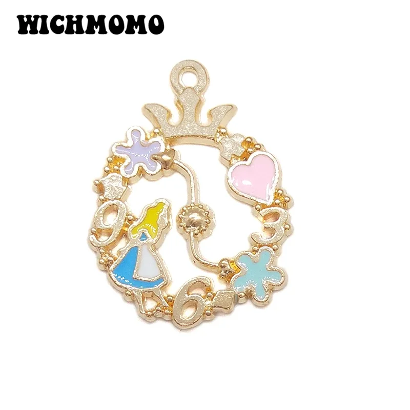 New 30*22mm 6pieces/bag Zinc Alloy Enamel  Round Heart Charms Pendant for DIY Earrings Necklace Jewelry Accessories