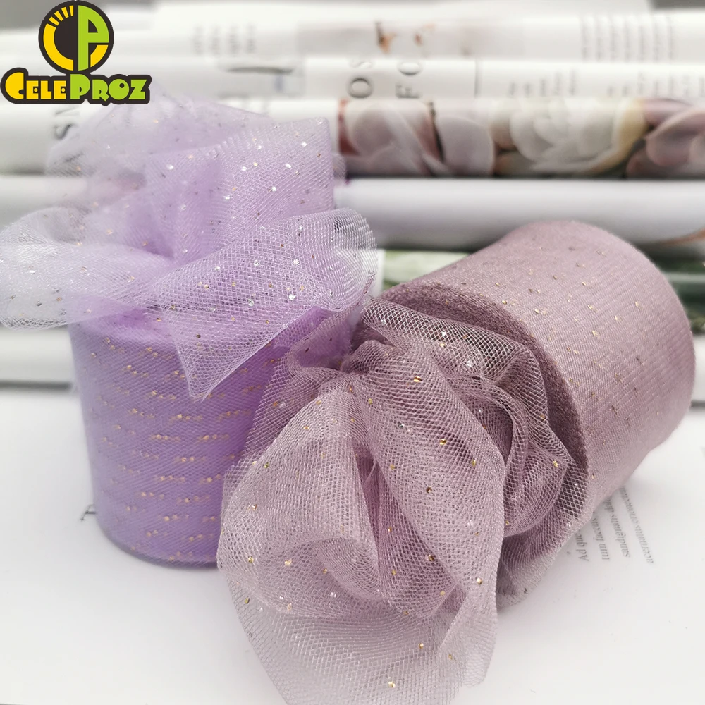 6cm 25Yards Golden Dotted Tulle Ribbon Glitter Organza Mesh Fabric Film DIY Craft Accessories Hair Clip Bowknots Sewing Material