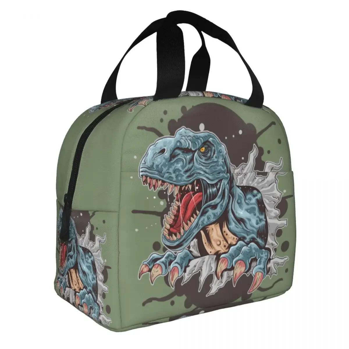 Bolsa de almuerzo con estampado de dinosaurio T Rex para mujer, fiambrera térmica reutilizable con aislamiento de dibujos animados, bolsas de comida de viaje para Picnic y oficina