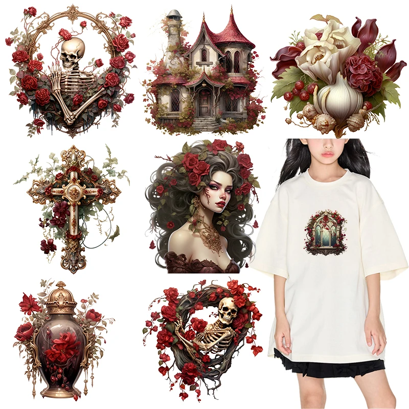 

Vampire Queen Rose Castle Iron On Patch On Clothes Iron on transfer dtf transfers ready to press Heat Transfer Printing