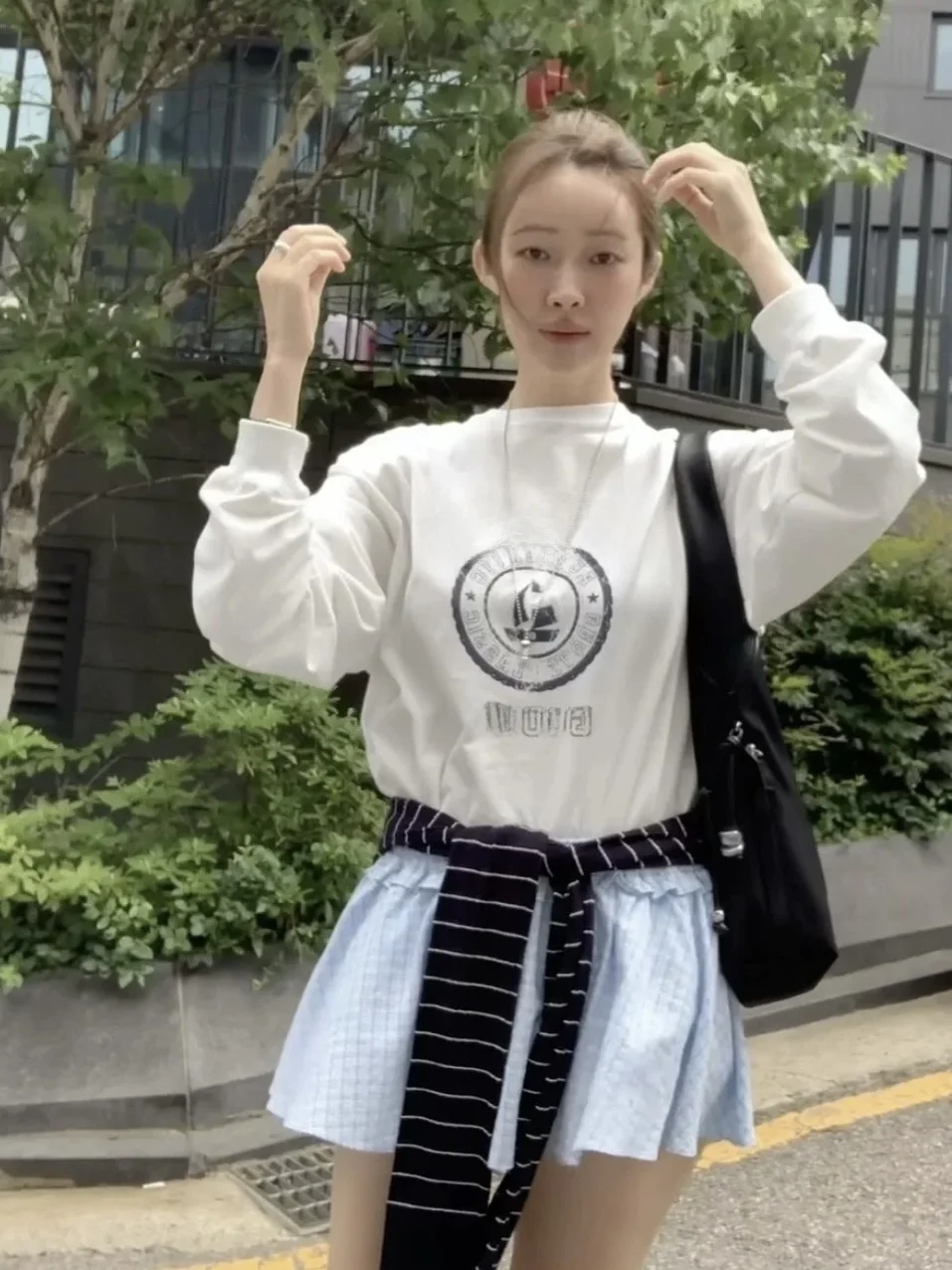 

Candy Miss Korean Sle Long Sve Cotton T-irt Letter Print Loose Fit Slimming Vintage Anti-Aging Women's Casual Wear