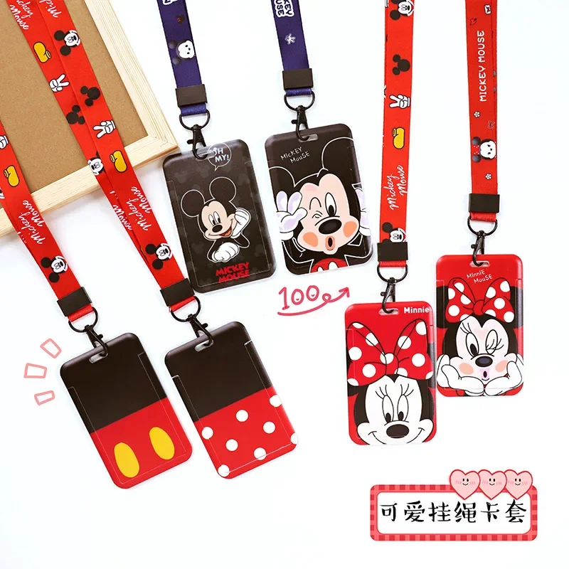 Disney-Porte-cartes de dessin animé mignon, porte-clés ABS, lanière de campus étudiant, couverture de carte d'identité de travail, étui pour carte de bus Minnie, cadeau