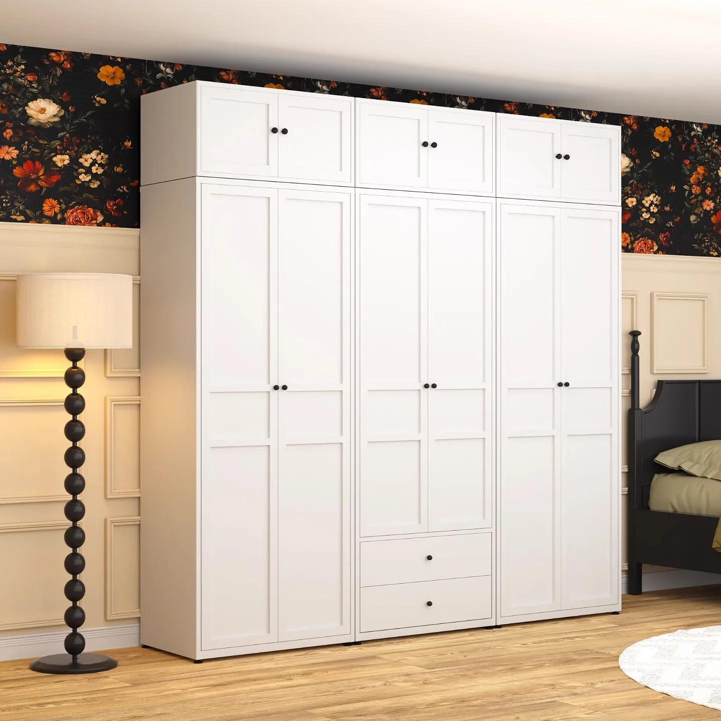 Steel profiled wardrobe household bedroom easy assembly European metal three-door large wardrobe small apartment