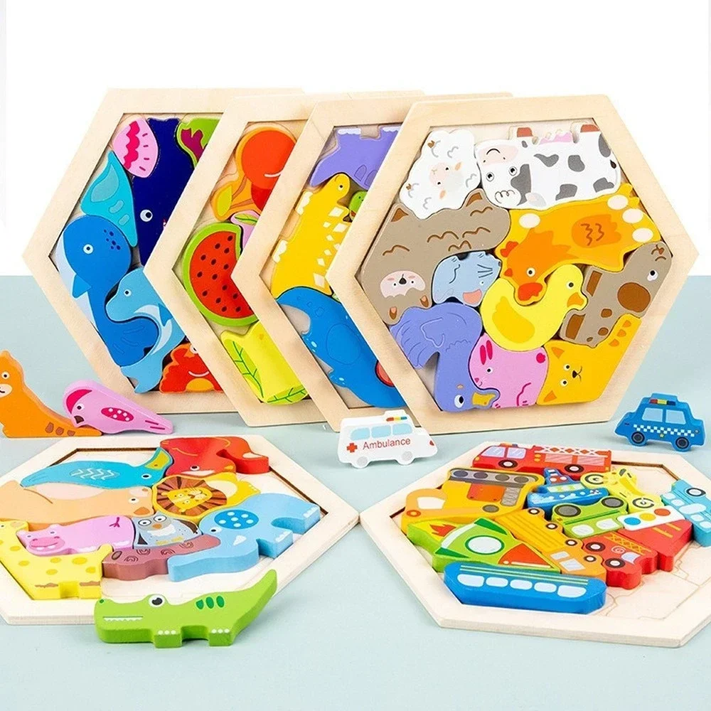 Baby Montessori Toys Wooden Puzzle Tangram Jigsaw Puzzle Game 3D Puzzle Preschool Early Learning Educational Toy for Children