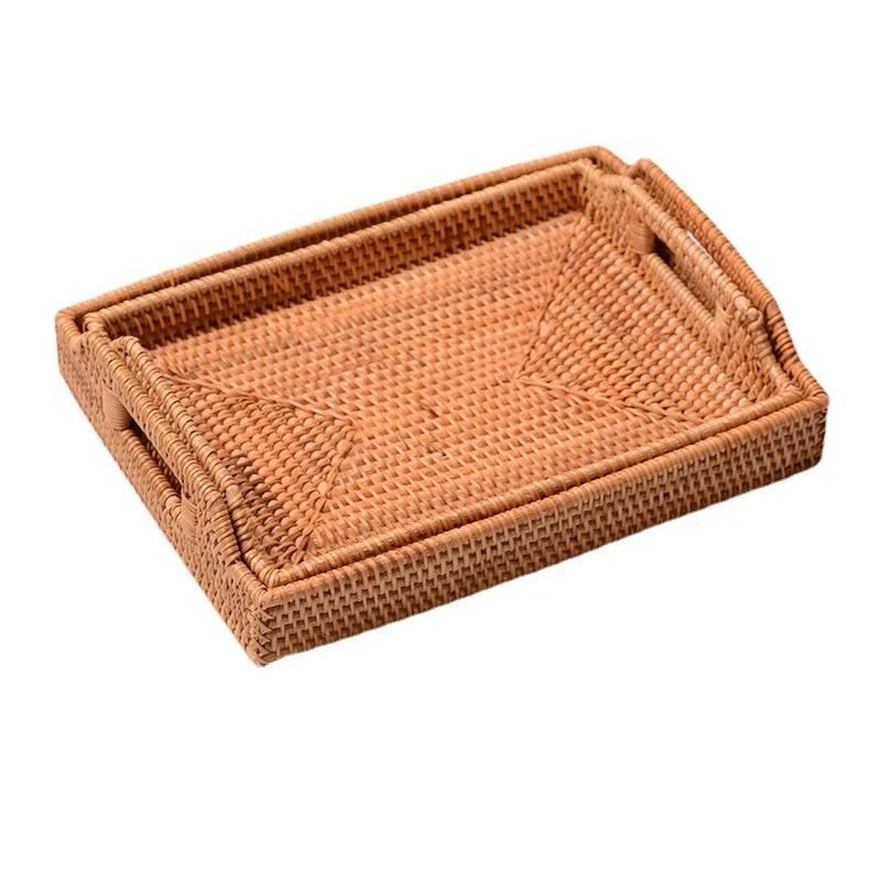 

Rectangular Rattan Serving Tray Wicker Woven Basket Bathroom Tray Woven Bread Baskets With Handles Storage Basket For Parties