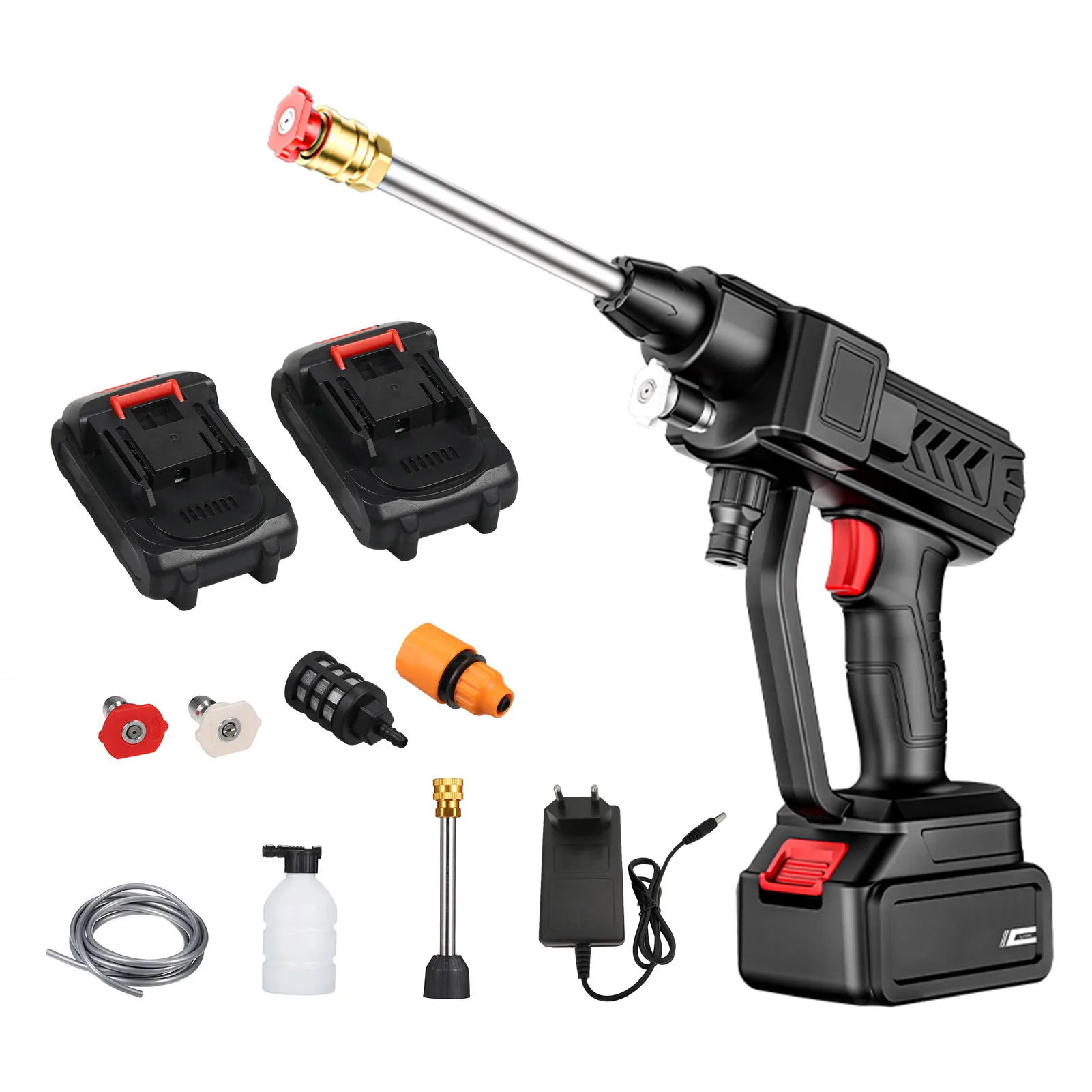 

Electric High Power Washer Machine with Rechargeable Battery 5in1 Nozzles for Car Fence Floor Cleaning Watering