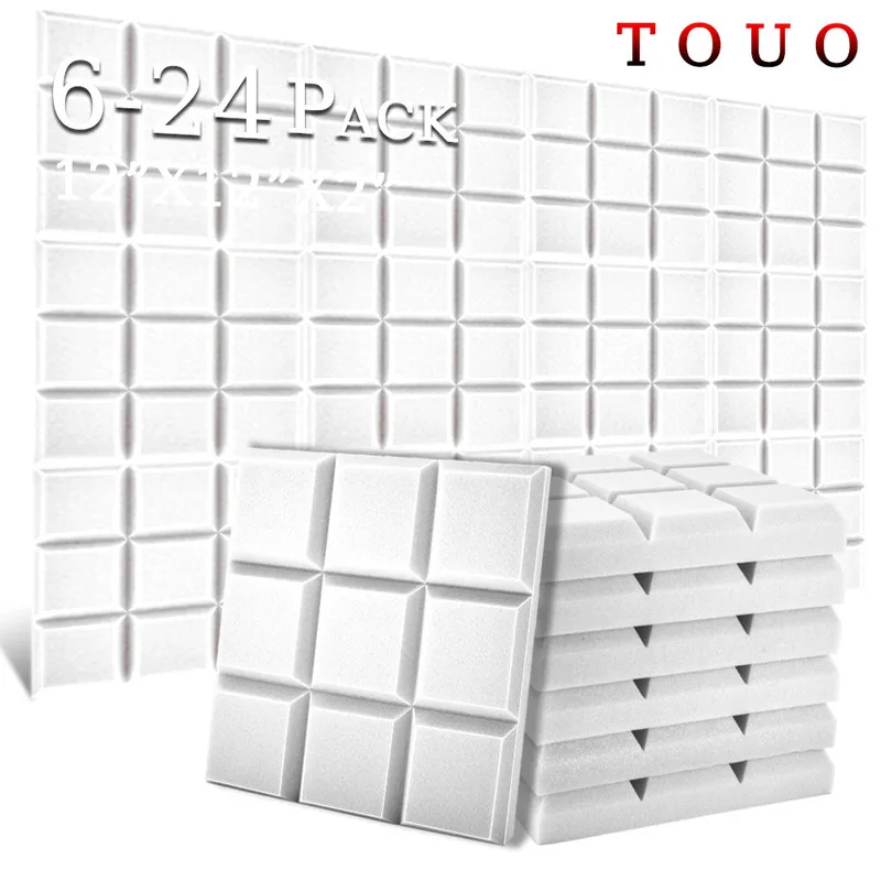 

TOUO 6/12/24 Pcs Acoustic Foam Flame-Retardant Sound Absorbing Material Beveled Edge 9 Block Tiles Sponge Ktv Acoustic Treatment