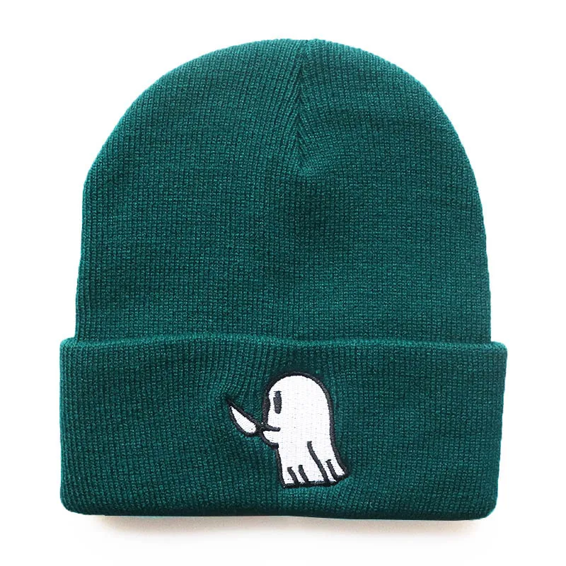 5 Colors Creative Design Ghost with Knife Embroidery Autumn Winter Beanies Skull Hat Hip Hop Crimping Keep Warm Cold Caps W174