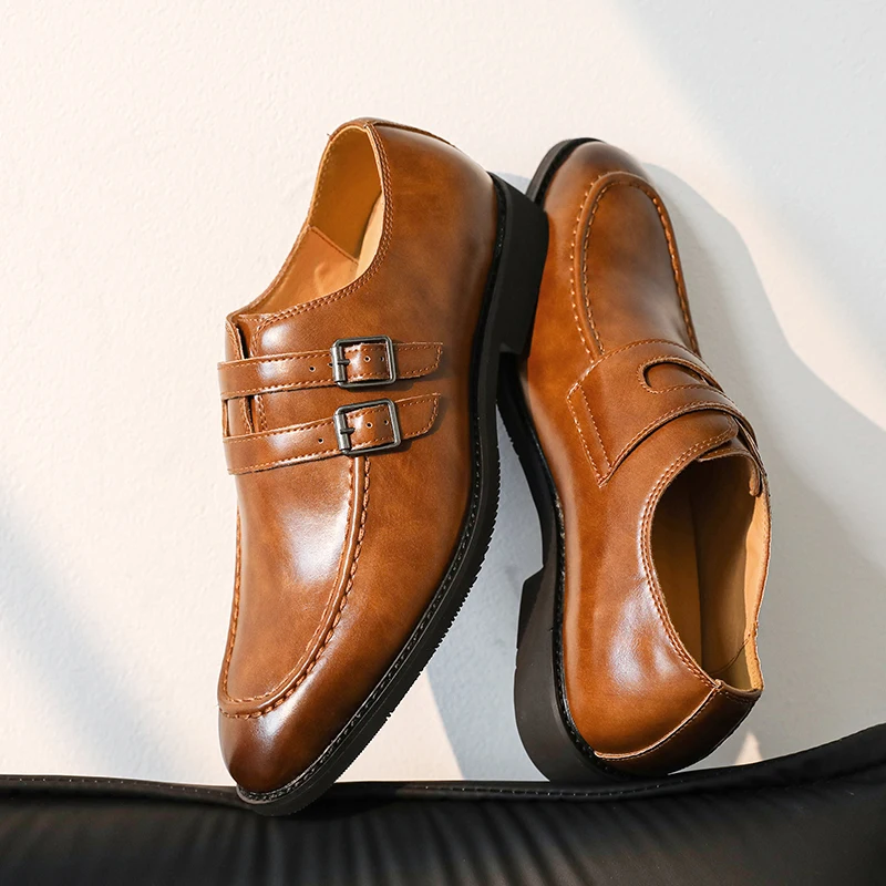 

Металлические мужские кожаные туфли в деловом классическом джентльменском стиле для работы на каждый день, для вечеринок, большие размеры, удобные офисные туфли без шнуровки 38-46