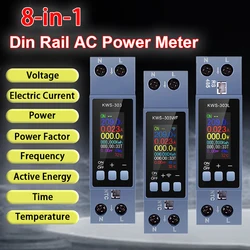 KWS-303 8-in-1 Din Rail AC Power Meter 100-290V/40A Remote Control Multi Functional Voltage Current Power Meter Energy Monitor