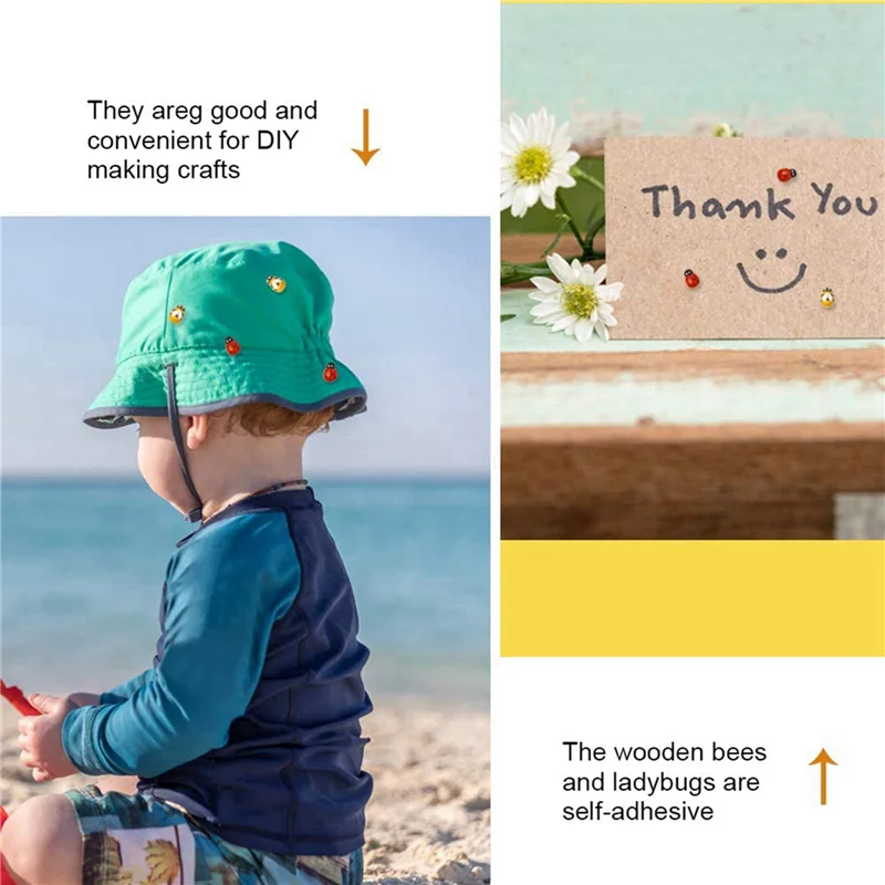 

ABSS-400Pcs Wooden Bees Ladybugs, Wooden Bumble Bees & Ladybugs For Crafts Scrapbooking DIY Party Decoration