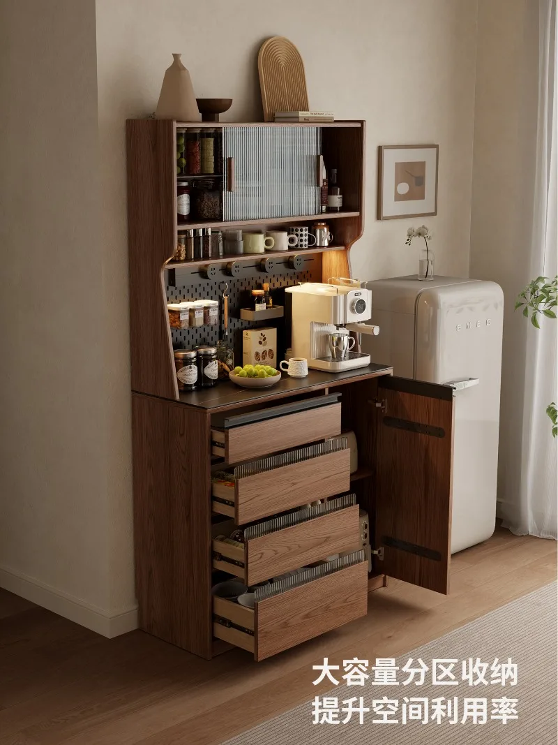 Solid wood slate dining side cabinet Small apartment restaurant, locker Walnut color tea storage Narrow side cabinet