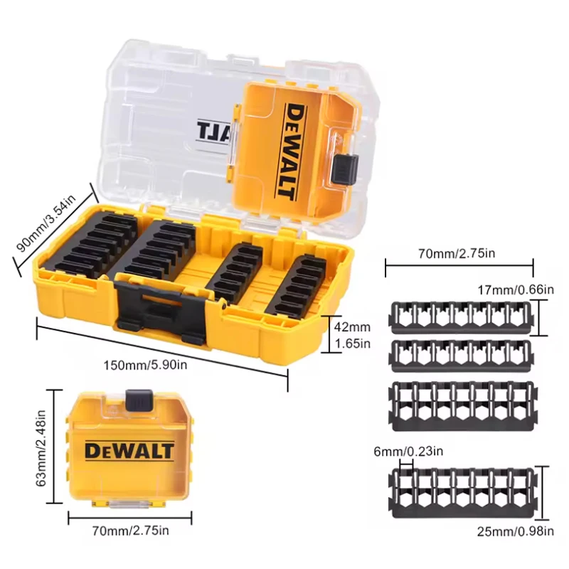 DEWALT DT70801 Case Storage Transparent Lid Removable Tray Stacking Storage Screws Bits Accessory Holder Tool Accessories