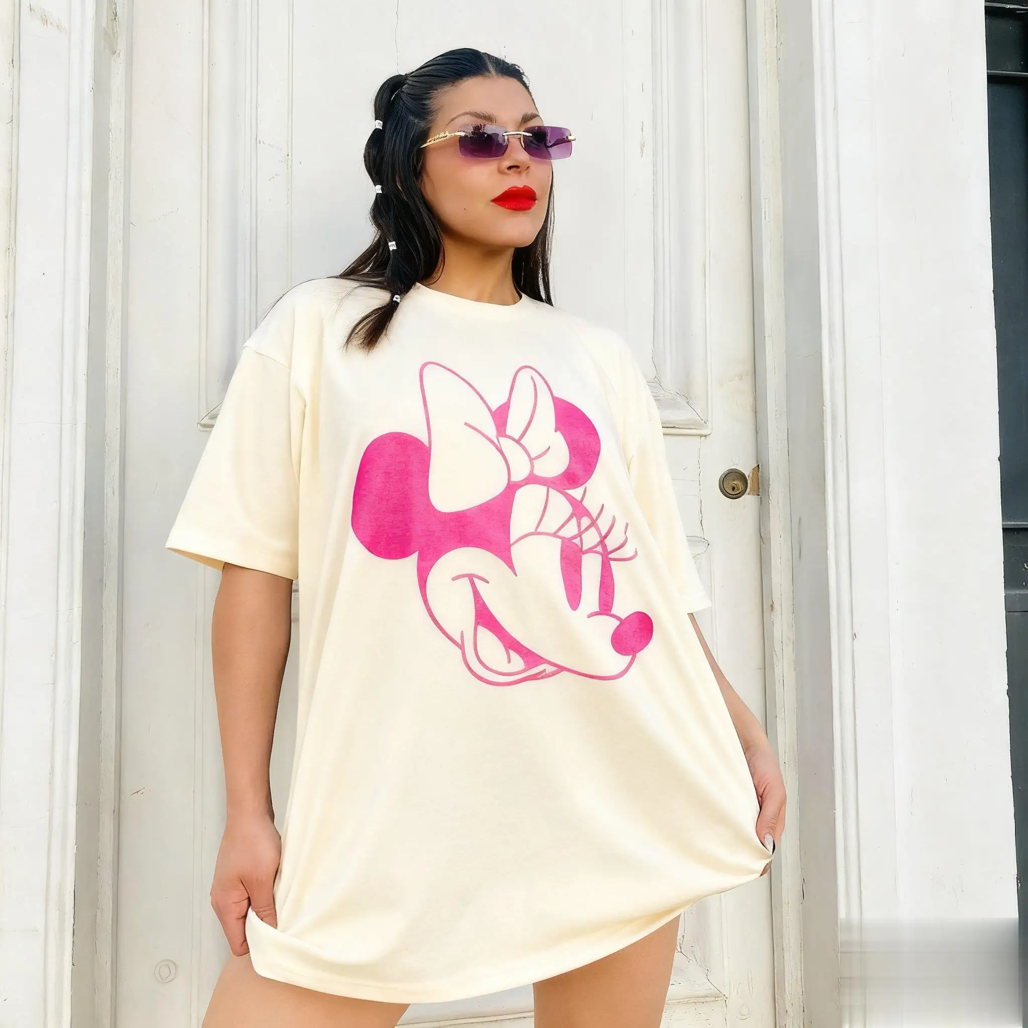 

Новая летняя модная женская футболка с Микки Маусом, повседневная уличная футболка с графическим рисунком, хлопковые топы с короткими рукавами, мультяшный принт Диснея Y2k