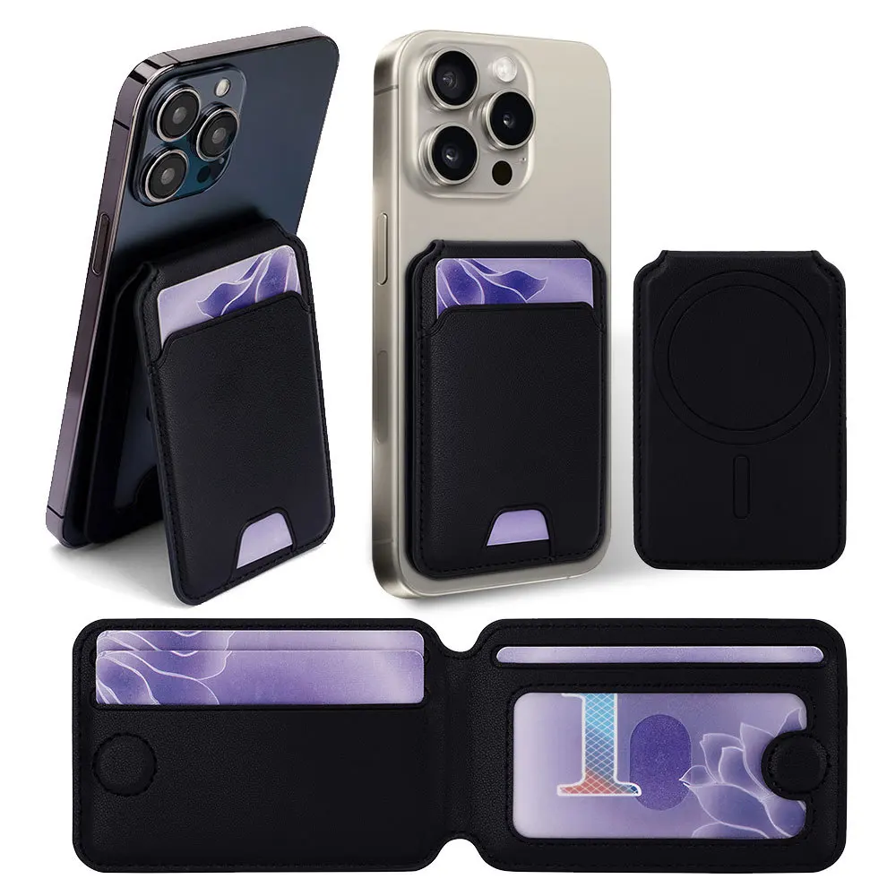 

Universal Magsafe Compatible Detachable PU Leather Card Holder Kickstand Card Slots Magnetic Wallet For iPhone All Phone Case
