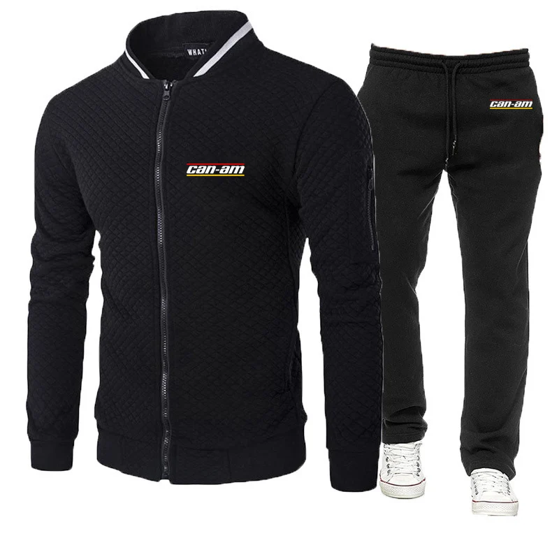 2025 Spring And Autumn Men's Can Am Motorcycle BRP Logo Print Solid Color Zipper Hoodies+Leisure Sweatpants Slim Breathable Sets