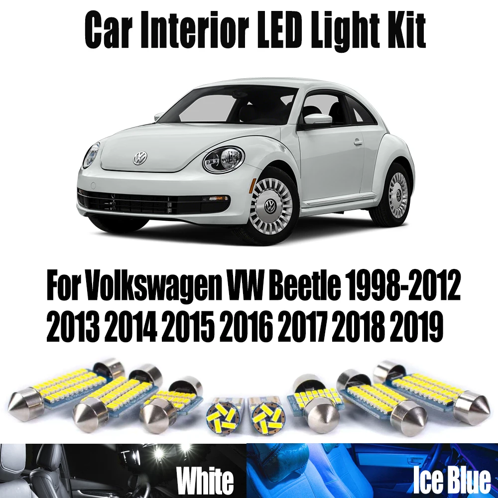 Kit de luz de techo con forma de mapa Interior LED para Volkswagen VW Beetle 1998-2015 2016 2017 2018 2019, accesorios para coche Canbus sin Error