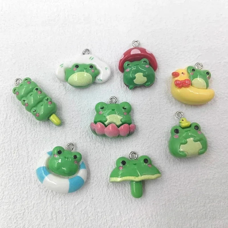 10Pcs Cute Duck Frog Resin Charms Kawaii Small Flatback Animal Pendants DIY Jewelry Findings for Keychains Earrings
