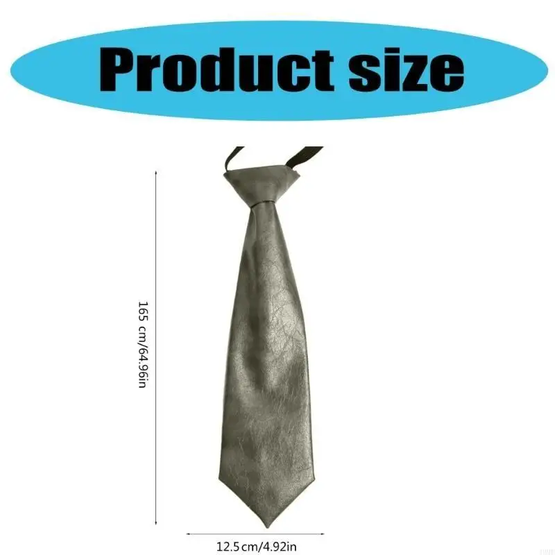 

49MF Women Faux Leather Necktie Adjustable Pre Tied Neck Tie Student Shirt Collar Tie