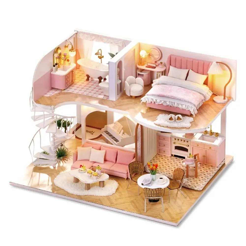 Trendy 3D Doll House Kit Wooden Handmade Assembly Toy Mini Doll House Model Loft Cozy Children's Birthday Gift