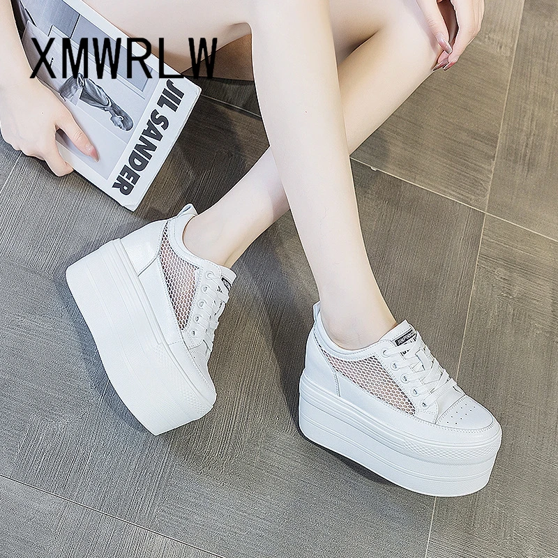 XMWRLW Women's Platform Shoes Summer Breathable Mesh Female Shoes Fashion Thick Sole Women Summer Platform Genuine Leather Shoe image 3