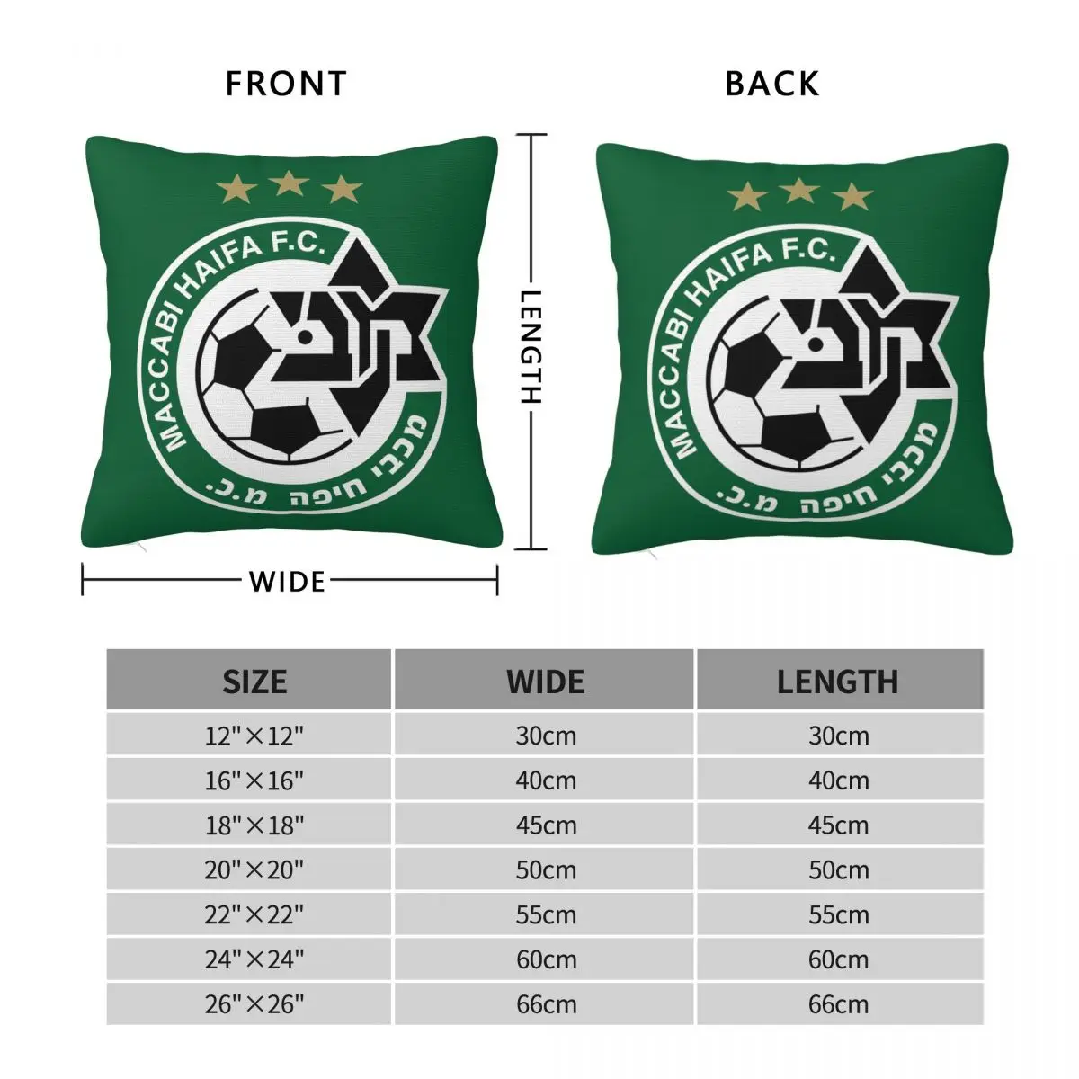 Israel MHFC Maccabi - Haifa 2-Pack Square Throw Pillow Case Cover Double-sided Printing Cushion Covers Home Decor Sofa Couch Bed