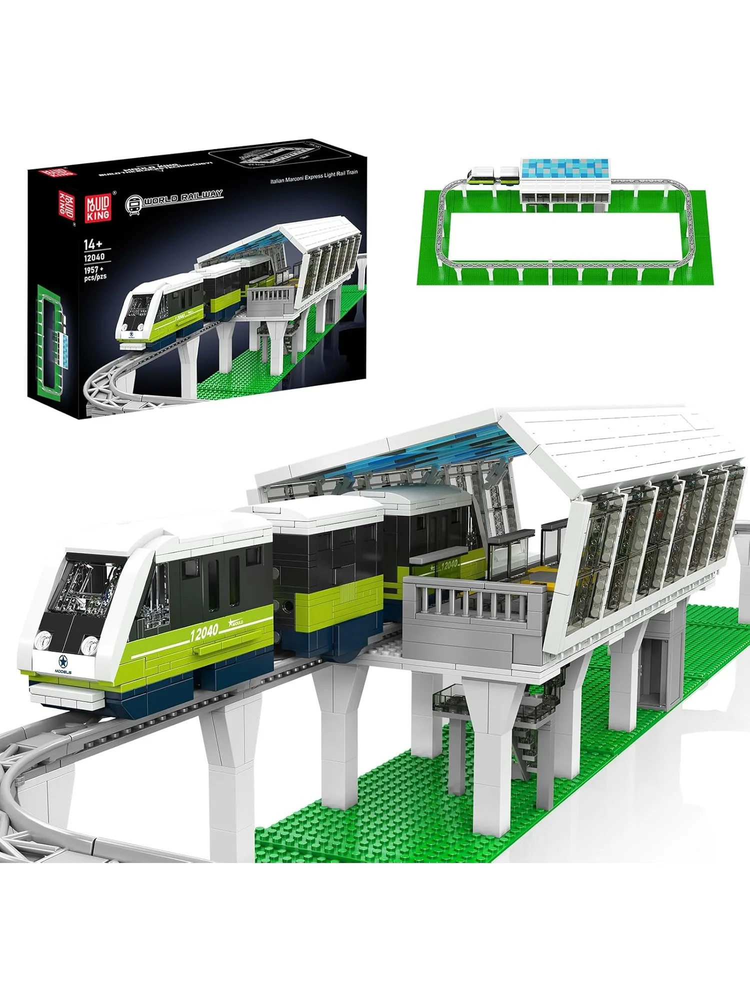 Mold King 12040 1957+ PCS Express Train Building Set, APP/Afstandsbediening Locomotief met baan voor volwassenen en tieners, cadeau-idee - afbeelding 2