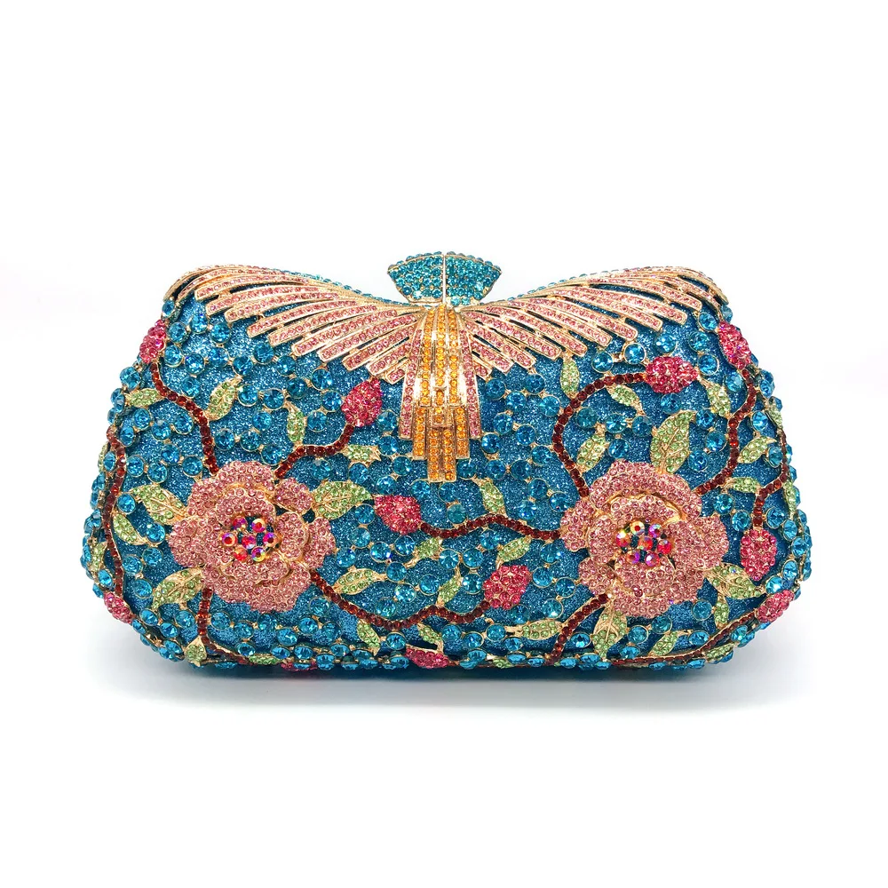 Hollow Out Flower Rhinestone Evening Bag for Women Luxury Shiny Banquet Handbags Crystal Designer Clutch Purse Party Prom Bags