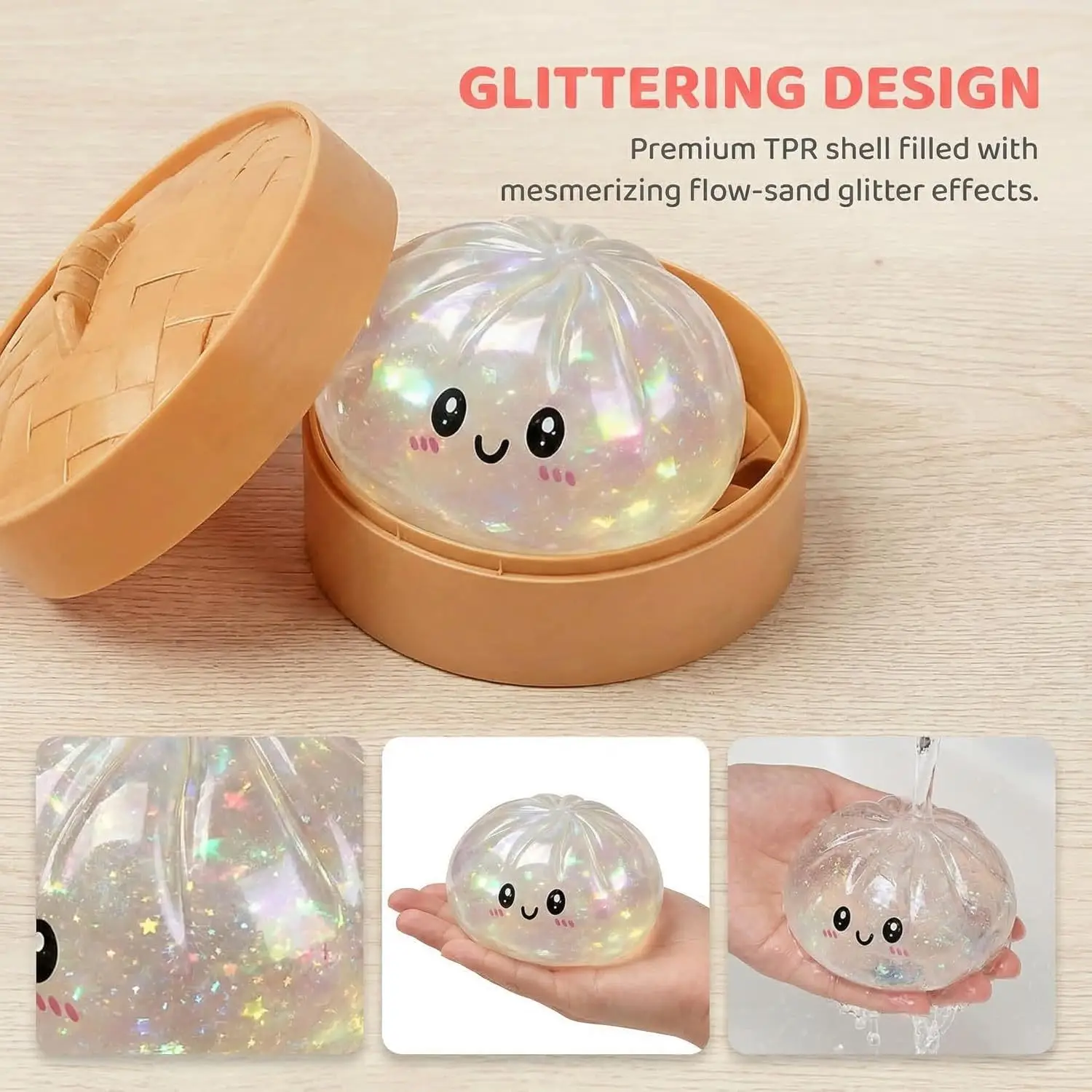 Glitter Dumpling Soft Simulated Bun Fidget Squeeze Toy Stress Relief Birthday Party Favors Creative Gifts for Adults Friends