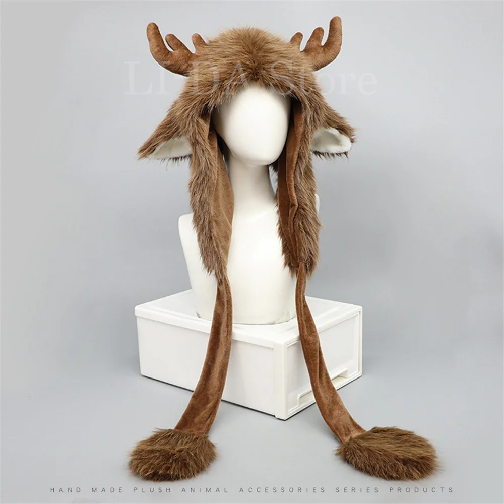 Christmas Elk Antler Velvet Hat Autumn and Winter Warm Cute Fur Ear Protection Fluffy Hat Soft Snow Cap Furry Cap Hat