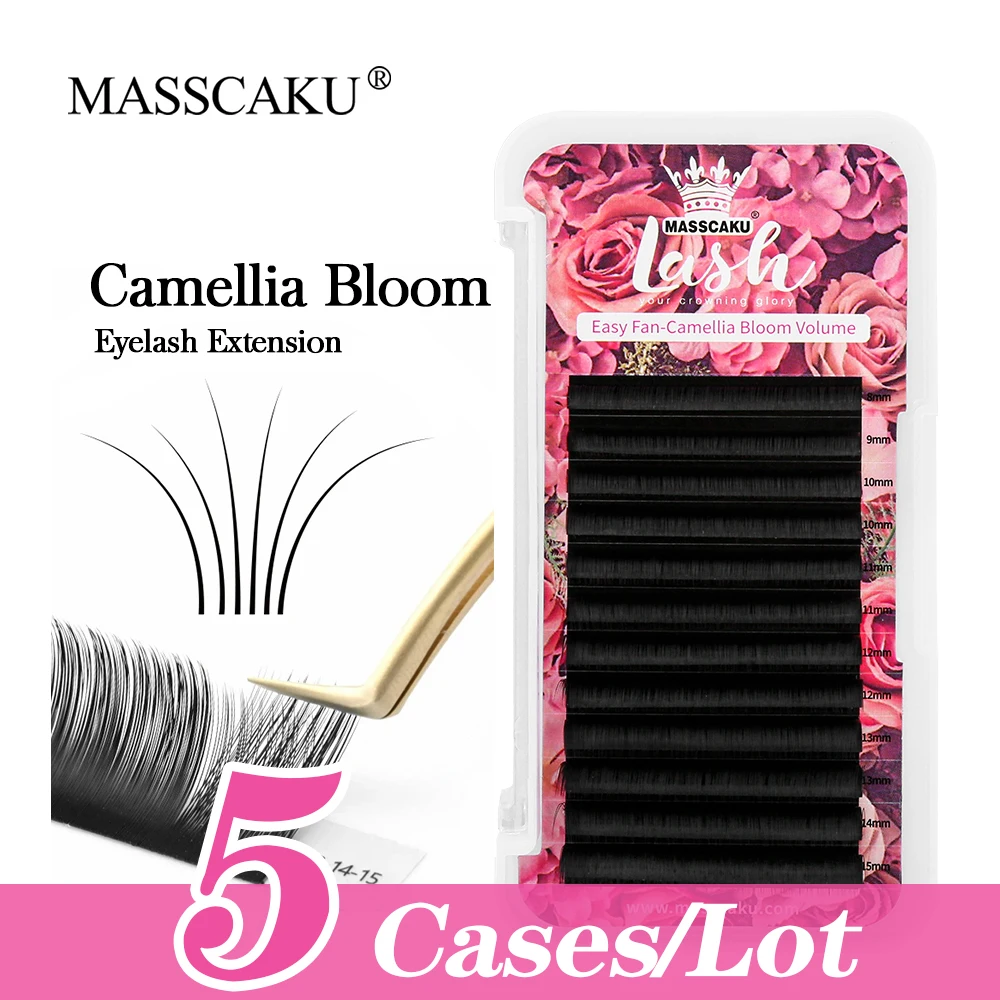 

5cases/lot Customized Private Label Fast Blooming Easy Fan Eyelash Extensions Soft Natural Faux Mink False Eyelashes Individual