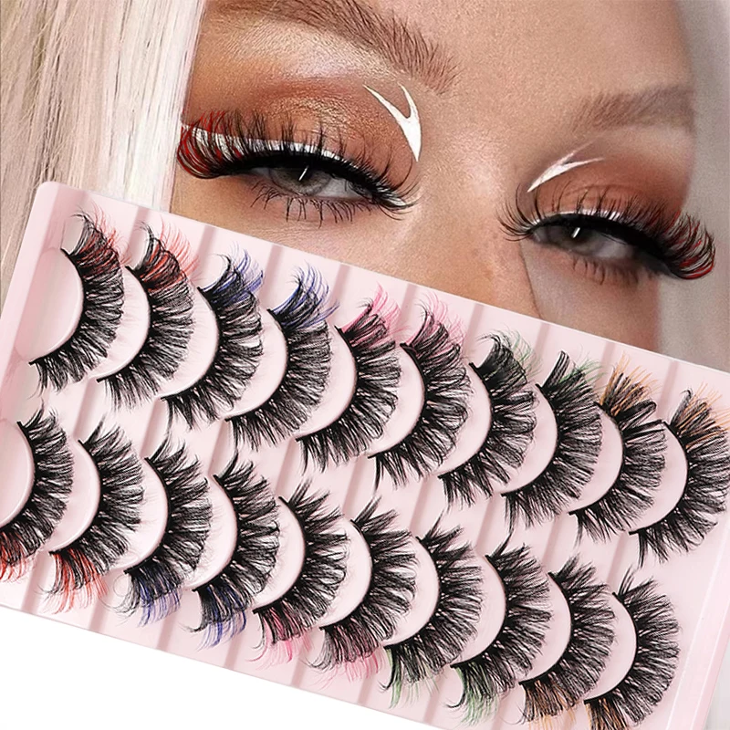 Colored Lash Natural Mink Fluffy Colorful Eyelashes Volume Fan Lashes Thick Party for Cosplay Halloween Red False eyelashes