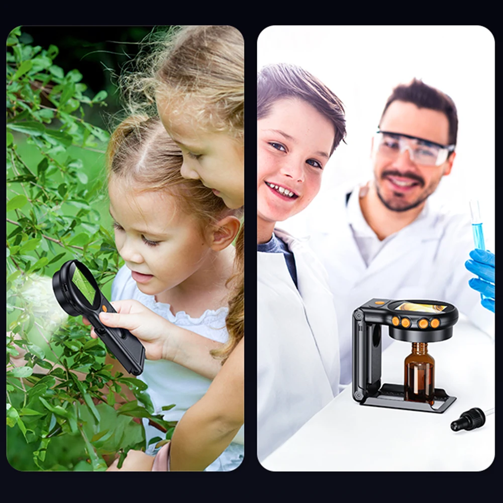 

500X Magnification Digital Microscope 2Inch IPS Screen Portable Handheld Microscope HD Electronic Coin Magnifier for Home Office