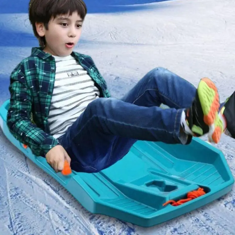 Snow Sled Kids Single Person Snow Toboggan Sled Flexible Toddler Toboggan Snow Sled Built in Brake System Pull Rope Handle Grips