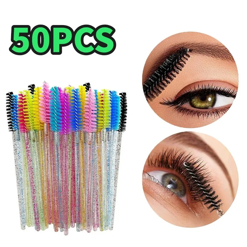 50 pz Usa E Getta Pennello Per Ciglia Applicatore Bacchette Shiny Bigodino Mascara Pettine Spoolies per Strumenti di Trucco Sopracciglio